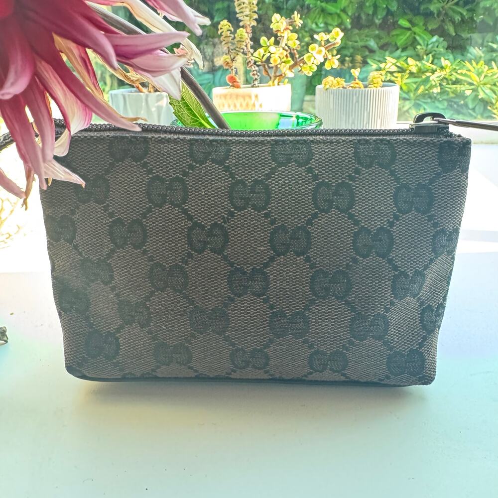 Gucci Small Pouch Makeup Brown Fabric Leather